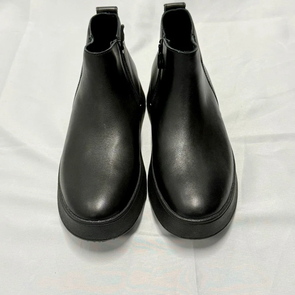 FitFlop F-Mode Leather Platform Zip Ankle Boots Black Womens 8 Grunge Goth Fall